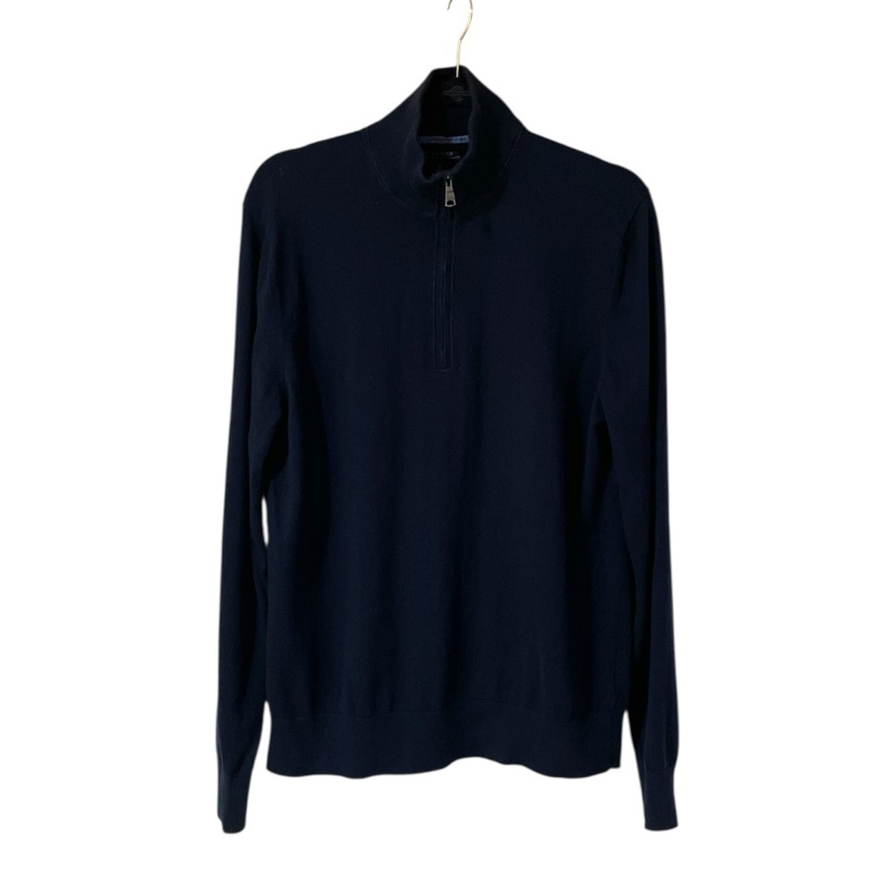 Banana Republic Sweater Size L Pullover Cotton Cashmere Mock Neck Zip Blue